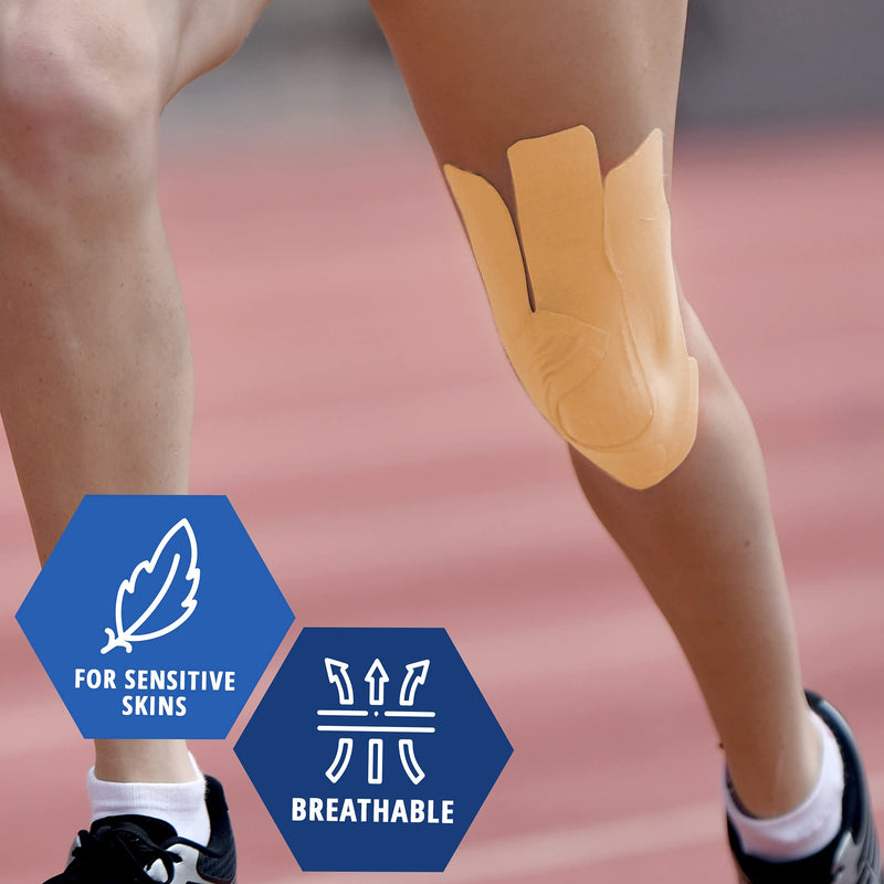 Medpride Kinesiology Tape - Latex-Free Athletic Tape for Pain Relief, Injured Muscle Support- Therapeutic Sports Tape Stabilizes Knee, Muscle & Joints- 1 Uncut Tape Roll [2” x 16.4 Feet] Tan - BeesActive Australia