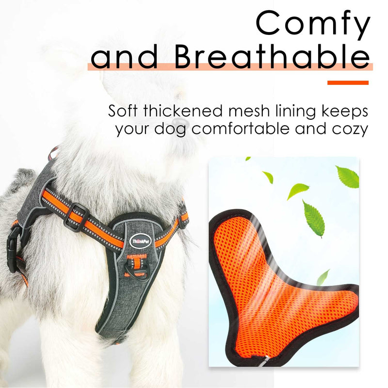 ThinkPet Step in Vest Dog Harness with ID Pocket and LED Clip，Front Clip No Pull Choke Free Escape Proof Padded Breathable Reflective Halter for Small Breed Orange Yellow Training Walking Hiking - BeesActive Australia