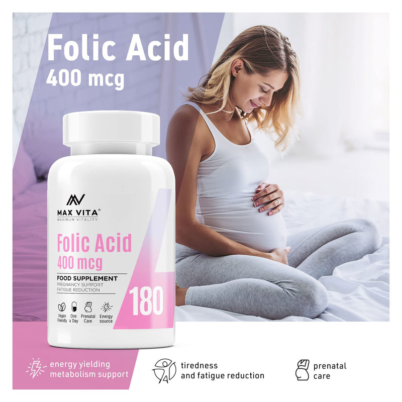 Folic Acid 400 mcg Vitamin B9 Pregnancy Care Maternal Tissue Growth During Immune System Support Energy Production Women Health 180 Vegan Tablets - BeesActive Australia