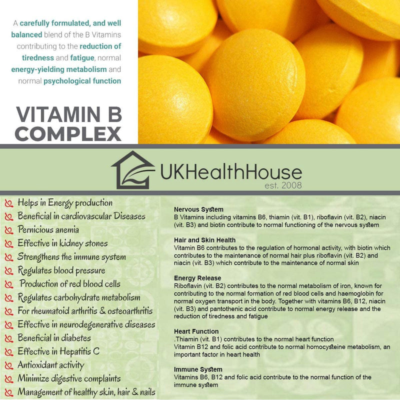Vitamin B Complex - 120 Tablets - B1 B2 B3 B5 B6 B9 B12 - High Strength - Folic Acid - Vegetarian & Vegan - GMO Free 120 Count (Pack of 1) - BeesActive Australia