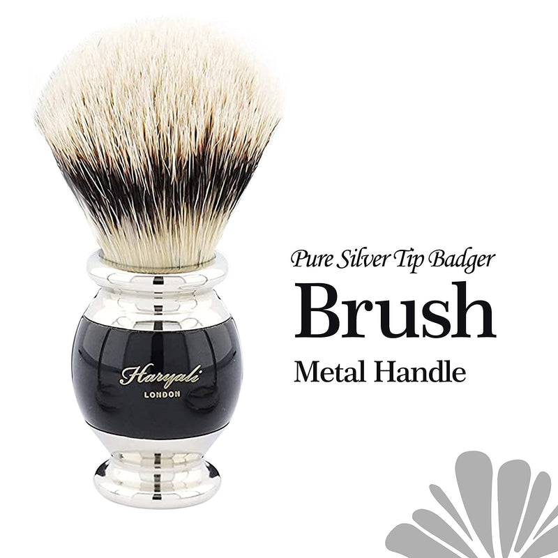 Haryali London Modern Black Silver Tip Badger Hair Shaving Brush Top Quality+ Free Brush Holder 1 Count (Pack of 1) - BeesActive Australia