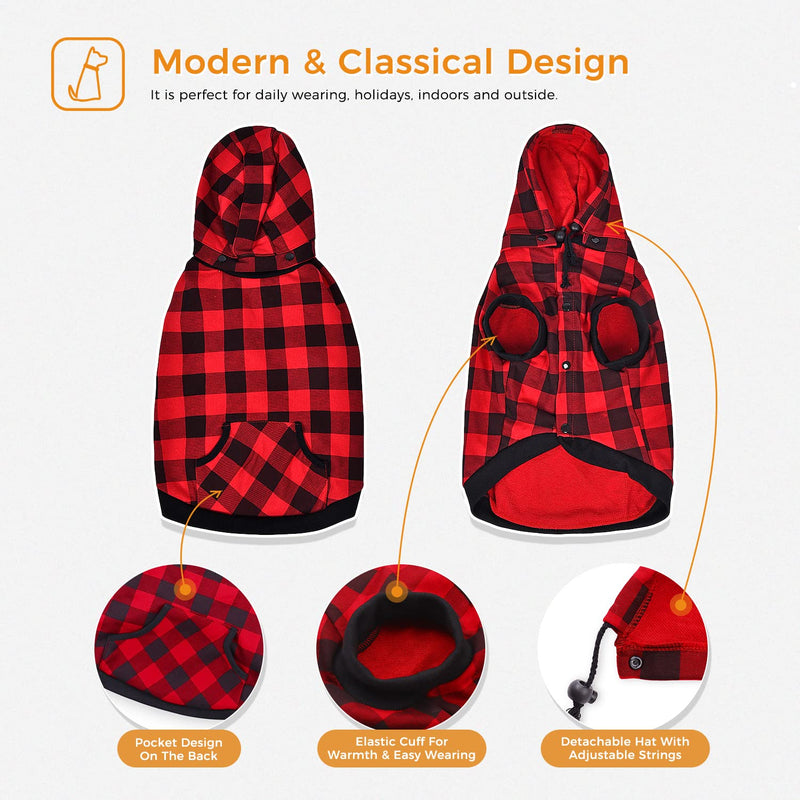 PAWZ Road Dog Coat Plaid Dog Sweater British Style Dog Vest Windproof Dog Jacket Dog Winter Clothes for Small Medium Large Dogs from Size S to 3XLarge XL: (Back Length 21.7" Chest 33.9") Red - BeesActive Australia