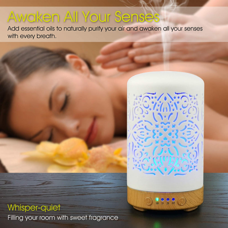 Earnest Living Essential Oil Diffuser for Home White Ceramic Aromatherapy Diffuser 100ml Timers Night Lights and Auto Off Function Essential Oils for Humidifier Electric Aroma Diffuser Office Ceramic Classic - BeesActive Australia
