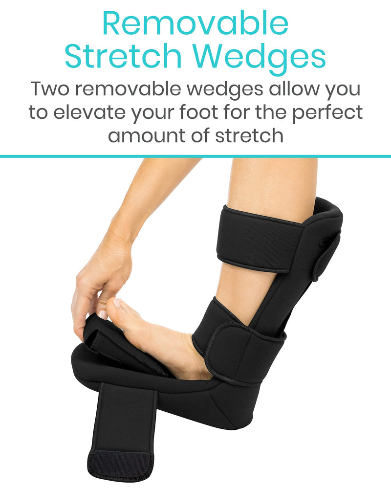Vive Plantar Fasciitis Night Splint Plus Trigger Point Spike Ball - Soft Leg Brace Support, Orthopedic Sleeping Immobilizer Stretch Boot - Heel Spur, Foot Pain, Achilles Inflammation, Soreness Relief Black Small - BeesActive Australia