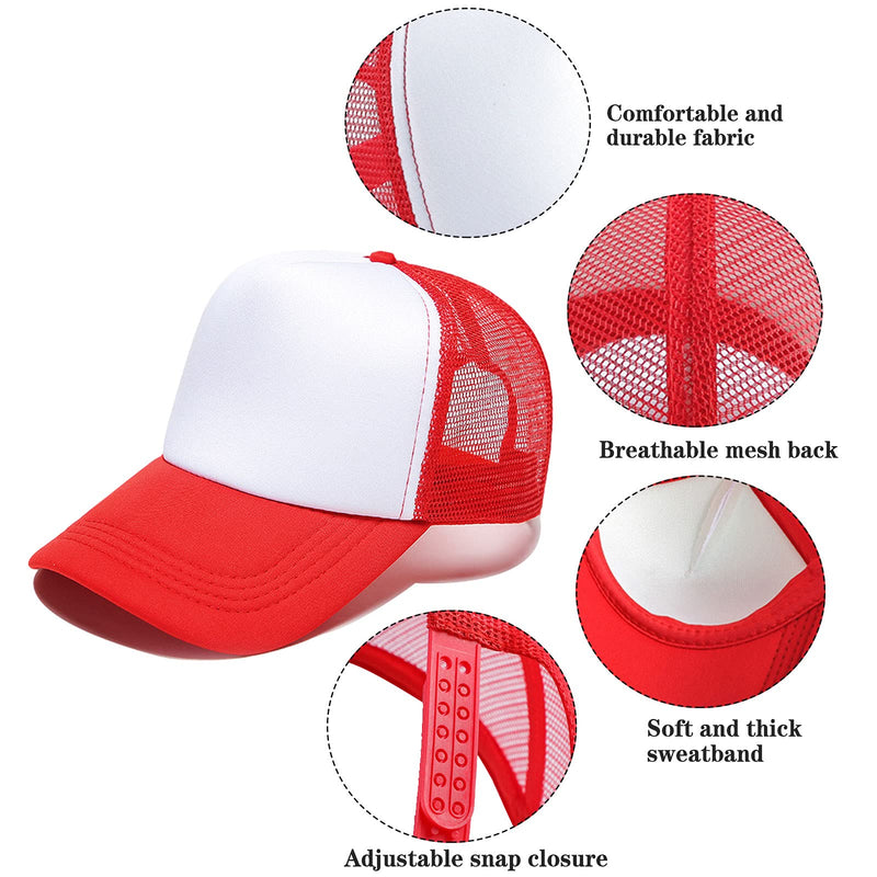 Ultrafun 10 Pack Unisex Sublimation Blank Mesh Baseball Cap Polyester Mesh Trucker Hat 10pack-red White - BeesActive Australia