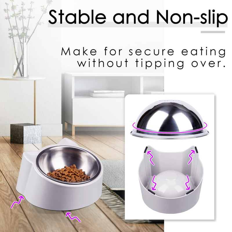 CATPRO Tilted Cat Food Bowls,15°Slanted Cat Feeder Bowl Orthopedic Cat Bowl Anti-Vomiting Spill Proof Raised Cat Food Bowl Stainless Steel Tilted Angled Cat Food Bowls Grey - BeesActive Australia