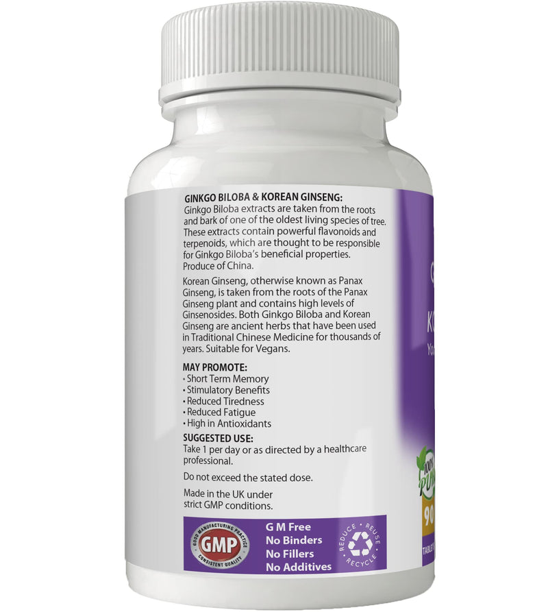 Simply Pure Vegan Ginkgo Biloba & Korean Ginseng 90x Tablets, 100% Natural, Gluten Free and GM Free - BeesActive Australia