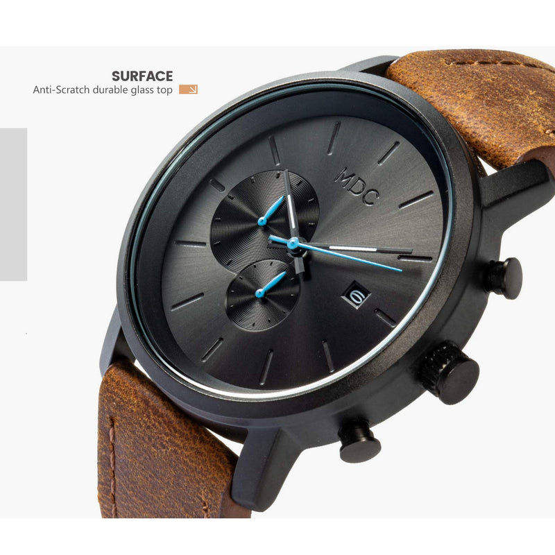 Infantry MDC Mens Black Watch Fashion, Chronograph Quartz Wrist Watches for Men, with Auto Date Waterproof, Genuine Leather Strap Brown - BeesActive Australia