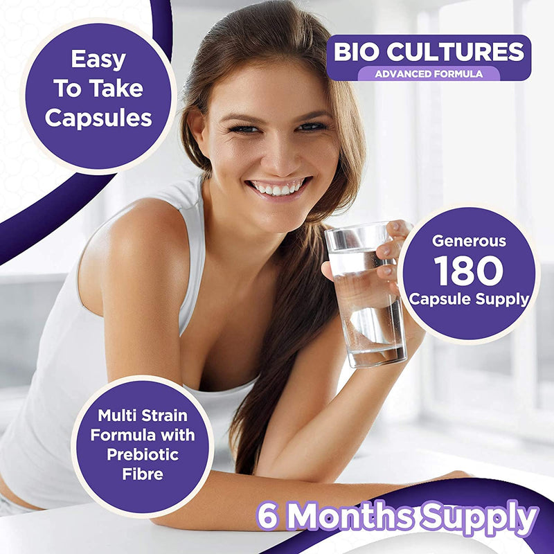 Bio Cultures Complex Probiotics 100 Billion CFU with Prebiotics, 180 Vegan Caps � Lactobacillus Plantarum & Saccharomyces Boulardii Probiotic - 6 Month Supply, Probiotics for Women, Packaging May Vary - BeesActive Australia