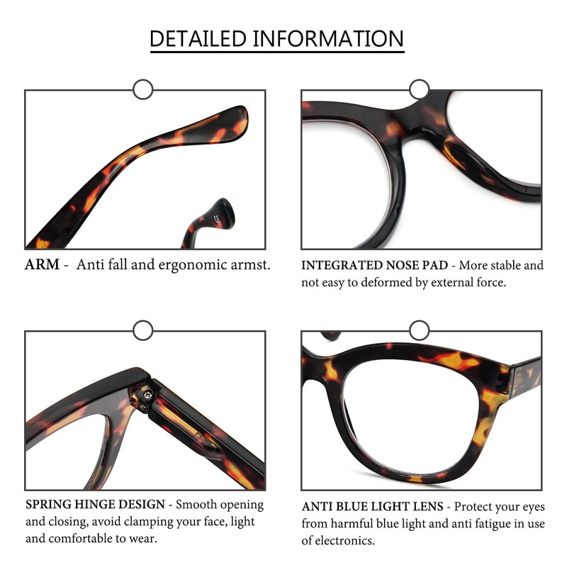 MMOWW Reading Glasses 3 Pack for Women Blue Light Blocking Oversized Computer Readers Spring Hinge Ladies (Black + Brown Tortoiseshell + Grey Tortoiseshell, 2.0) Black + Brown Tortoiseshell + Grey Tortoiseshell 2.0 x - BeesActive Australia