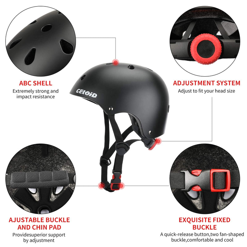 CELOID Kids Bike Helmet,Toddler Skateboard Helmets for Ages 2-3-5-8-14 Years Boys Girls?Adjustable Multi-Sport Bicycle Skateboarding Football Roller Skating Scooter Rollerblade Balance Bike Helmet S(18"-20.5"/ 2 -7years) Black - BeesActive Australia