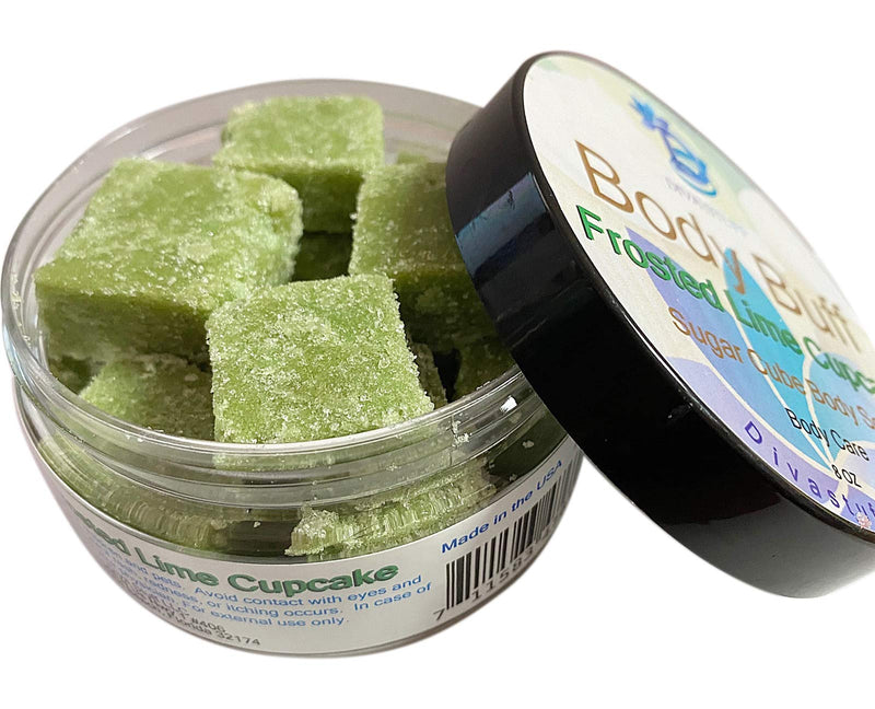 Diva Stuff Sugar Cube Body Buff Scrub, Exfoliates and Hydrates Skin, Pairs With Our Crepey Skin Cream - Frosted Lime Cupcake, 8 oz (Made in the USA) - BeesActive Australia