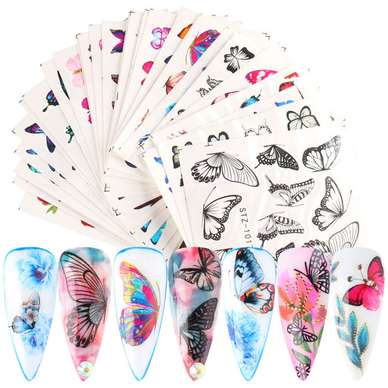 Le Fu Li 30 Sheets Butterfly Nail Art Stickers Nail Art Water Transfer Sticker with Butterfly Flower Patterns Manicure Tips，Nail Tips DIY Toenails Nail Art Decorations Accessories Decals Clear - BeesActive Australia