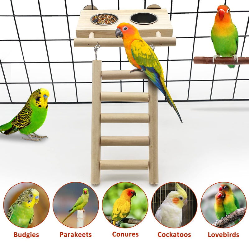 Tfwadmx Bird Food Stainless Steel Cups Wooden Perch Stand Hanging Feeder Bowls Feeding and Watering Supplies for Parakeets Conures Cockatiels Budgie Parrot - BeesActive Australia