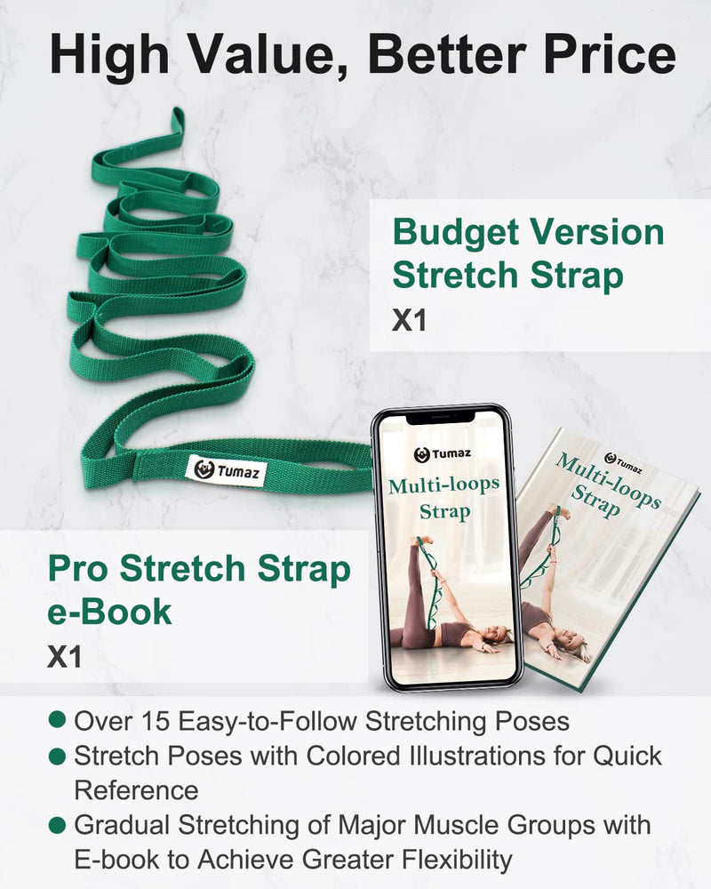 Tumaz Stretching Strap - 10 Loops & Non-Elastic Yoga Strap [Budget Version]- The Perfect Home Workout Stretch Strap for Physical Therapy, Yoga, Pilates, Flexibility - [Included E-Book, Extra Durable] - BeesActive Australia