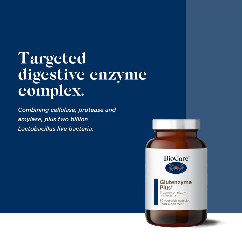 BioCare Glutenzyme Plus | Enzyme Complex with Live Bacteria | Food Supplement Suitable for Vegetarians and Vegans - 30 Capsules - BeesActive Australia