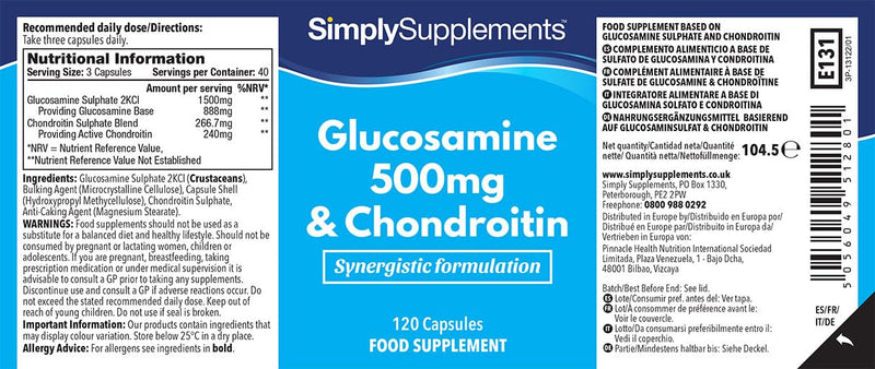 Glucosamine and Chondroitin | 120 Glucosamine 500mg & Chondroitin Capsules | Manufactured in The UK - BeesActive Australia
