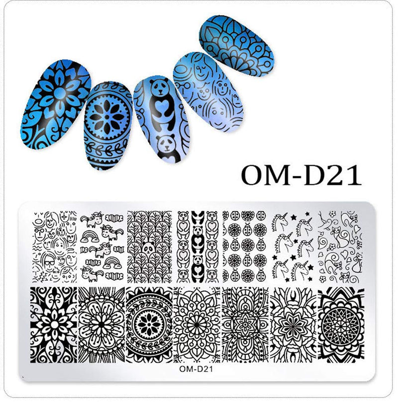 WOKOTO 5Pcs Nail Stamping Kit Flower Mandala Lace Animal Unicorn Design Stamping Plates Nail Art Set - BeesActive Australia