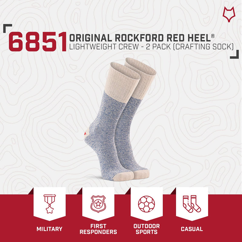 Fox River Original Rockford Red Heel Lightweight Crew Monkey Sock - 2 Pack Blue 6-8.5 - BeesActive Australia