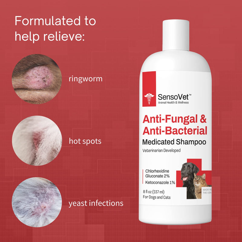 SensoVet Anti-Fungal & Anti-Bacterial Medicated Shampoo for Dogs & Cats - Treats & Relieves Ringworm, Hotspot, Yeast, Skin Infections - Itching Relief - BeesActive Australia