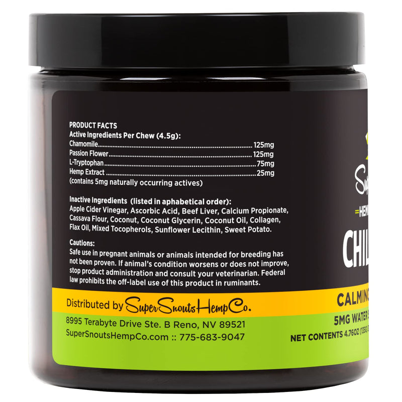 Super Snouts Chill Out Calming Chews for Dogs & Cats, 30 Chews (Up to 60 Servings) - For Behavioral Management, Aids Stress & Nervousness, Grain Free - BeesActive Australia