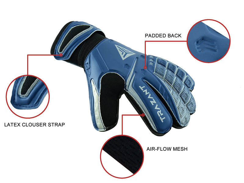 Goalkeeper, Soccer Goalie Gloves with 3mm Latex Palm for Better Grip and Fingersaves for Ultimate Protection of Fingers Blue 8 - BeesActive Australia