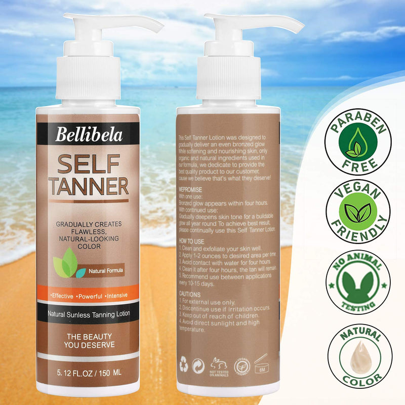 Self Tanner, Bellibela Sunless Tanning Lotion, 5.12 Ounce Natural Formula Tanning Mousse, Natural Glow Instant Bronzer, Moisturize Skin, Quick-Drying, Streak-Free Self-Tanner for Natural-Looking Tan - BeesActive Australia