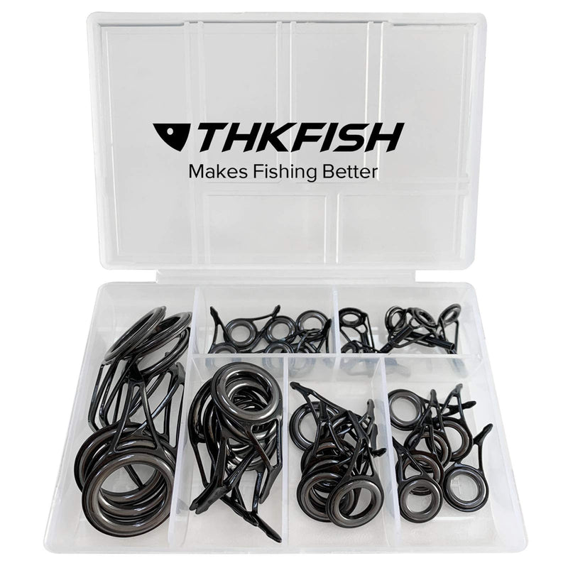 THKFISH Rod Repair Kit Rod Tip Repair Kit Ceramics Tips Stainless Steel Carbon Spinning Rod Guides Fishing Rod Repair Kit 35pcs / 75pcs / 40pcs A-Black- Frame 35pcs - BeesActive Australia