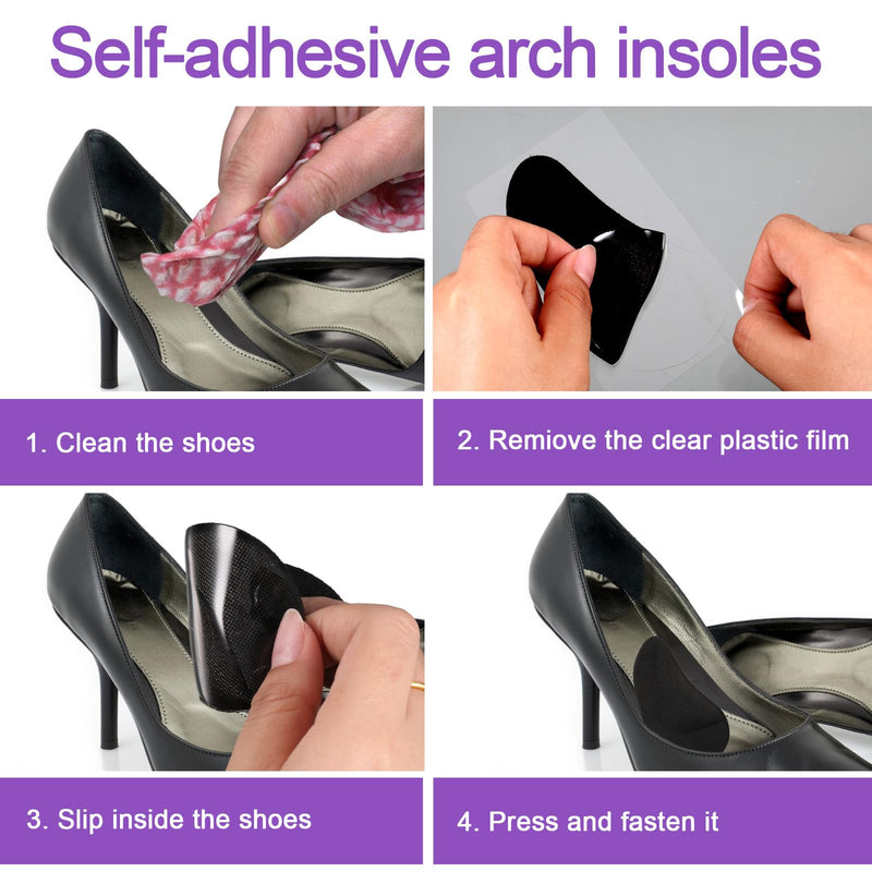3 Pair Gel Arch Support Pads, Arch Support Insoles Women Adhesive High Arch Pad Arch Insoles Shoe Plantar Fasciitis Gel Arch Pads for Relieve Pressure Foot Arch Support for Women Men Kids, One Size Black - BeesActive Australia