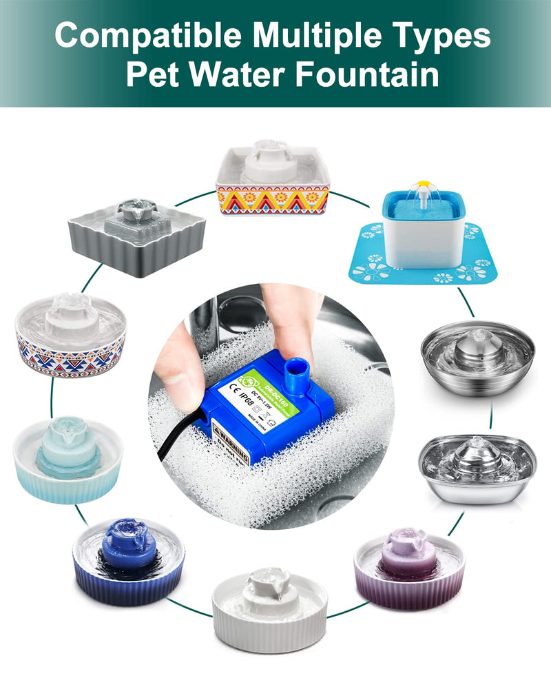 Cat Water Fountain Pump,Pet Fountain Pump Replacement Pump DR-DC160 Motor for 360°Stainless Steel Cat Fountain and Cupcake Ceramic Cat Drinking Fountain Blue - BeesActive Australia