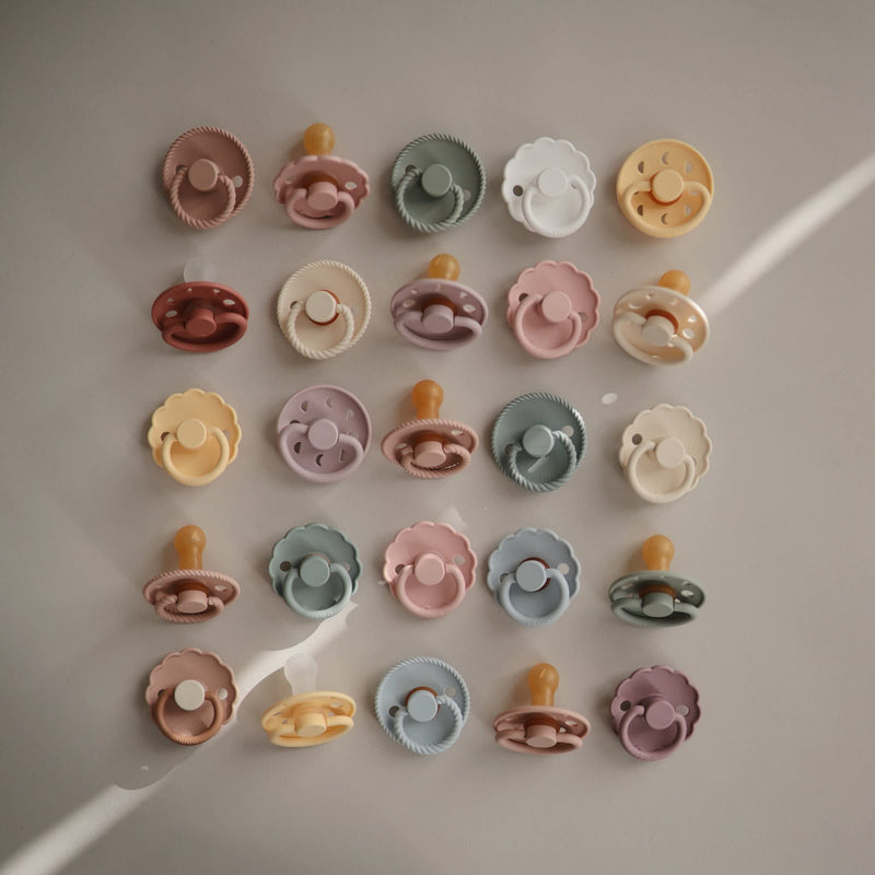 FRIGG Moon Natural Rubber Baby Pacifier | Made in Denmark | BPA-Free (Blush/Cream, 0-6 Months) 2-Pack 0-6 Month Blush/Cream - BeesActive Australia