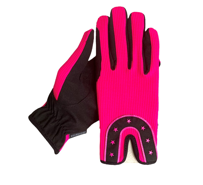 Ladies All Sports Outdoor Equestrian Gloves Horseshoe Design in Pink, Black & Purple Medium - BeesActive Australia