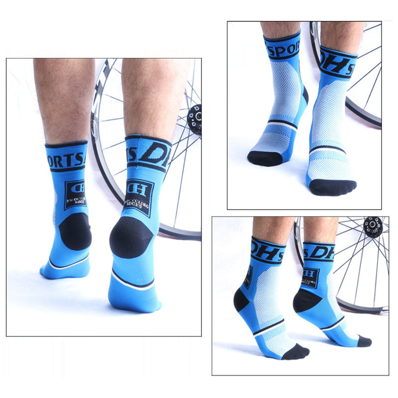 Men's Cycling Socks Unisex Breathable Sports Running Trekking Athletic Basketball Socks 3 Pairs(white+green+blue) - BeesActive Australia