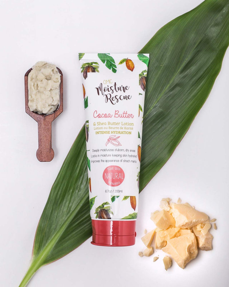 Omic Moisture Rescue Shea Butter Lotion with Cocoa, 6.7 Fl oz / 200ml - Hydrating Lotion Helps With Eczema, Stretch Marks, and Improves Skin Elasticity for Body or Hand Cream Cocoa & Shea Butters - BeesActive Australia