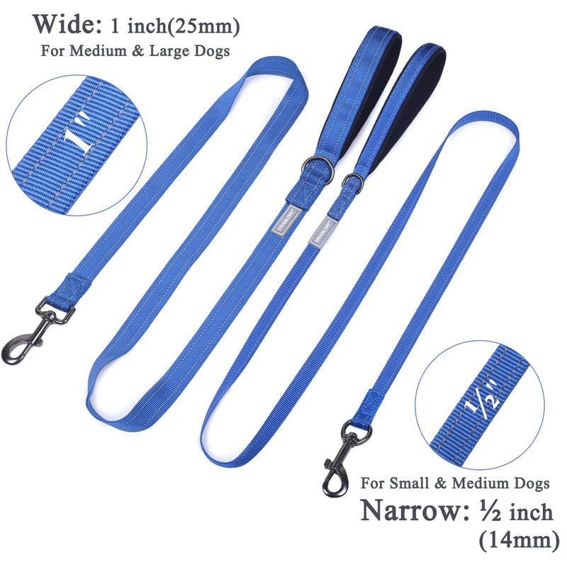 VIVAGLORY Dog Leash with Padded Handle, Heavy Duty Reflective Nylon Training Leash Walking Lead for Small to Large Dogs 6 ft. x 1 in. (25~120 lbs.) Blue - BeesActive Australia