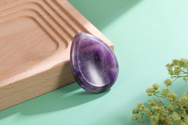 CrystalTears Natural Amethyst Carved Thumb Worry Stone Healing Crystal Pocket Palm Stone 1PC - BeesActive Australia