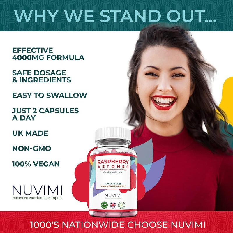 Raspberry Ketones 4000mg - 120 Tablets (2 Month�s Supply) - Max Strength Capsules, Created to Increase Results - UK Made to GMP Standards, by NUVIMI� - BeesActive Australia