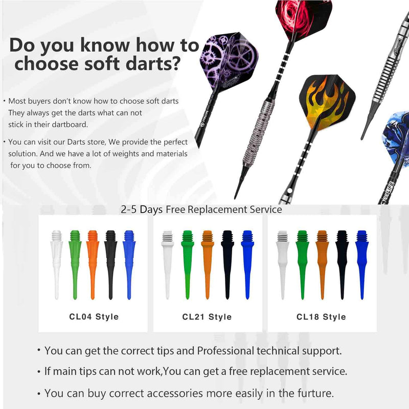 CyeeLife 15 Packs Soft tip Darts Set 18g,100 Extra Tips+Dart Tool+15 Aluminum shafts+20 Flights,Professional Plastic tip Darts for Electronic Dart Board-Sliver/Black/Gold Black - BeesActive Australia