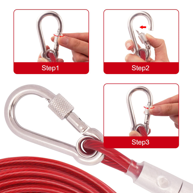 Strong Dog Tie Out Cable With Steel Bukle,10/20/30/50/100 ft Heavy Duty Tie Out Cable for Dogs Up to 250 lbs, Long Dog Training Leash for Medium Large Dogs,Anit Rust Chew Proof Dog Yard Lead Leash for Yard, Camping, Park, Outside 10ft Red - BeesActive Australia