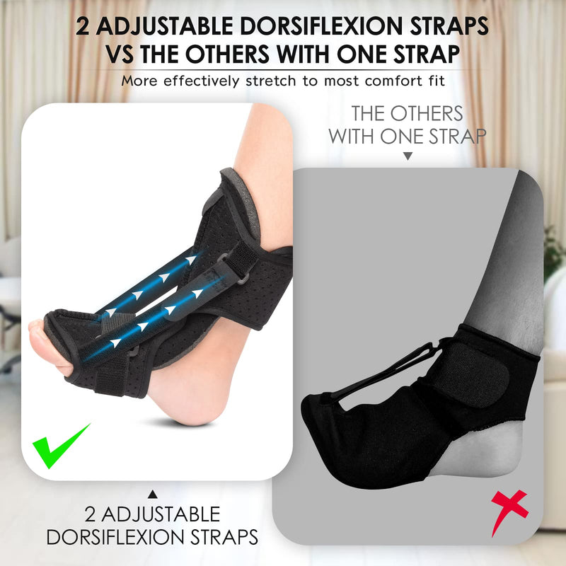 Plantar Fasciitis Brace Night Splint with Soft Memory Foam Pad: 2 Packs 2022 Upgraded | For Achilles Tendonitis Relief Foot Drop Heel Arch, Ankle Pain Support for Women Men Black - BeesActive Australia