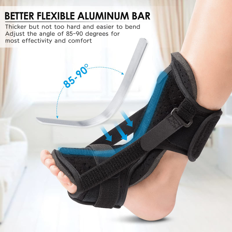 Plantar Fasciitis Brace Night Splint with Soft Memory Foam Pad: 2 Packs 2022 Upgraded | For Achilles Tendonitis Relief Foot Drop Heel Arch, Ankle Pain Support for Women Men Black - BeesActive Australia