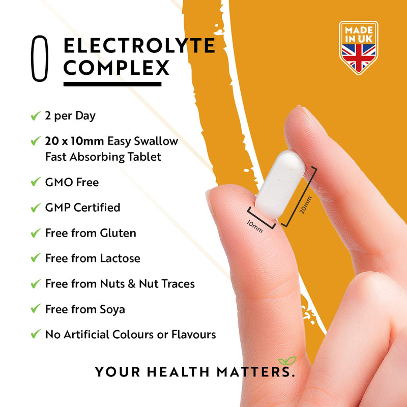 Electrolyte Complex - High Strength Tablets with Added Magnesium, Potassium & Calcium - Muscle Function and Electrolyte Balance - 240 Vegan Tablets - No Synthetic Binders - Made in The UK by Nutravita - BeesActive Australia