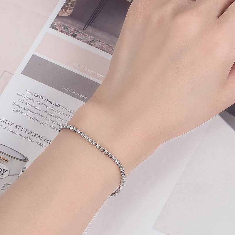 H&Beautimer Solid 925 Sterling Silver - Classic Men's 3MM Box Chain Bracelet - Original Silver Party Jewelry Bracelet 6.3-6.7-7-7.5-8-8.5-9'' - Handmade in Italy 7.5 Inches - BeesActive Australia