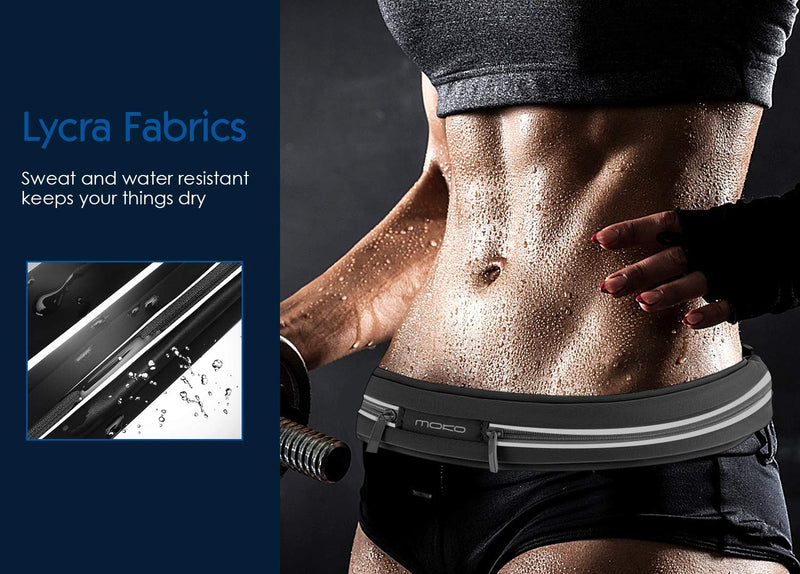 MoKo Sports Running Belt, Outdoor Dual Pouch Sweatproof Reflective Slim Waist Pack, Fitness Workout Belt Fanny Pack Compatible with iPhone 12/12 Pro/12 Mini, iPhone 11 Pro Max/Xs, Galaxy S21 Black - BeesActive Australia