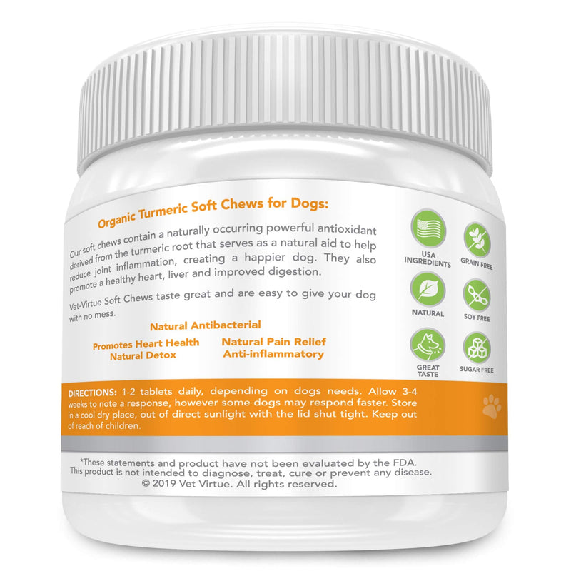 VET-VIRTUE Turmeric for Dogs - Organic Turmeric with Curcumin, Hip and Joint Supplement Dogs Soft Chew, with Collagen and Bioprene, High Absorption Eliminates Joint Pain Inflammation 1 Jar - BeesActive Australia