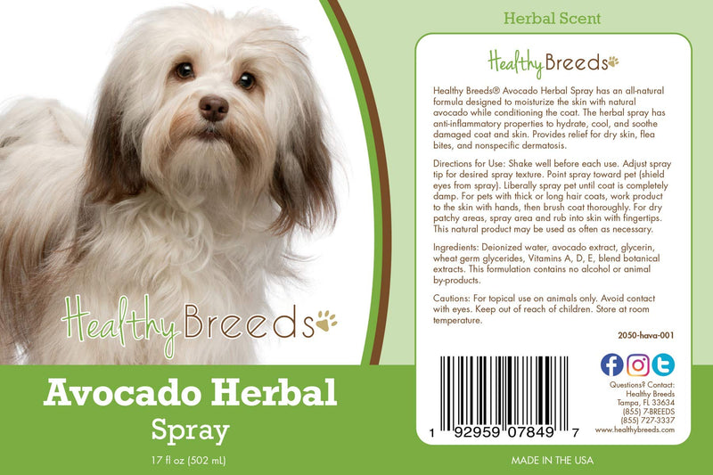 Healthy Breeds Avocado Herbal Dry Shampoo Spray the anti inflammatory properties hydrate cool and soothe damage coat and skin. Relief from dry skin flea bites and other skin irritations 17oz Havanese - BeesActive Australia