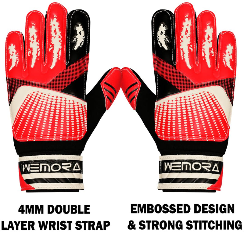 WEMORA Soccer Goalie Gloves for Kids Youth Junior Boys 4mm Anti Slip Latex Palm Grips Football Goalkeeper Gloves Red Size 5 suitable for 9 to 12 years old Ambidextrous - BeesActive Australia