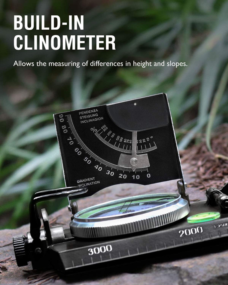 Eyeskey Multifunctional Military Metal Sighting Navigation Compass with Inclinometer | Impact Resistant & Waterproof Compass for Hiking, Camping, Boy Scout Black - BeesActive Australia
