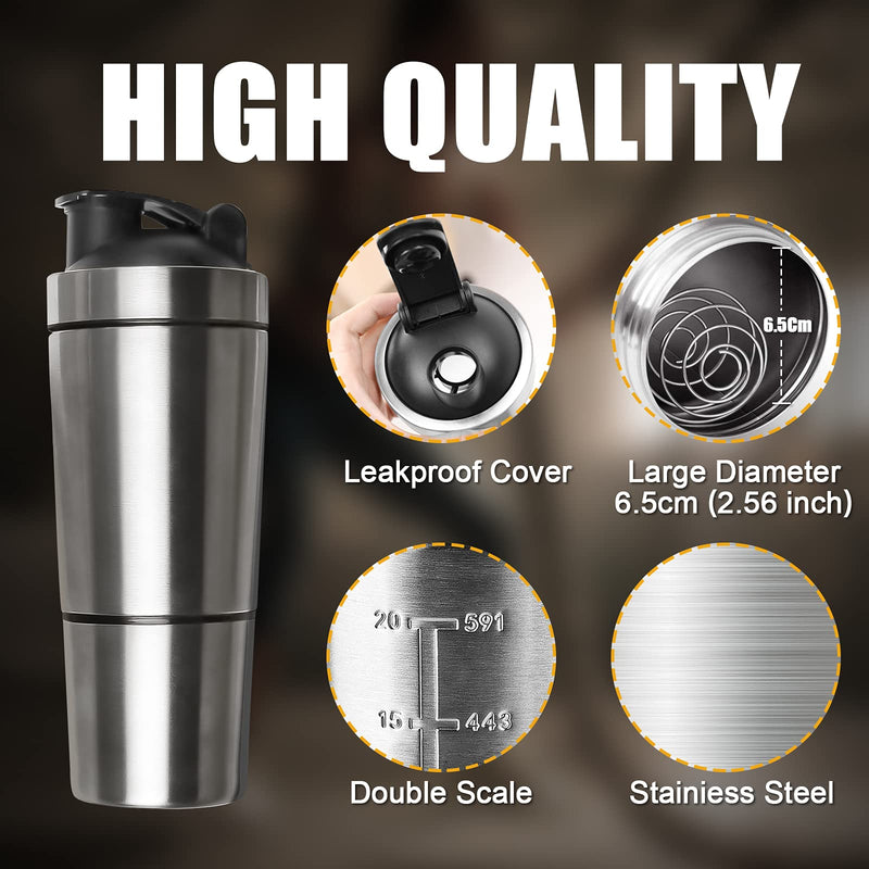 Protein Shaker Bottle 700ML with Mixball & Protein Compartment 200ML, Premium Stainless Steel Protein Shaker, Leak-Proof Metal Shaker, BPA Free Fitness Bottle Shaker for Men and Women Slim Fast, Black Protein Shaker With Storage | Black - BeesActive Australia