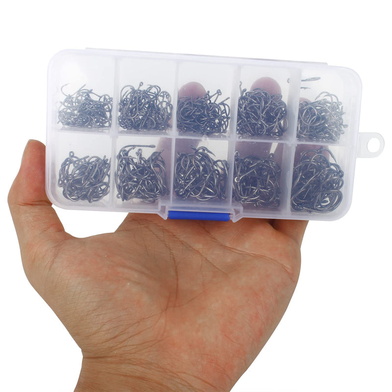 VIPMOON 500 Pcs High-Carbon Steel Barbed Fishing Hooks with Holes, 10 Specifications of Fishing Hooks, Portable Boxed Fish Hooks Black Freshwater Fish Hooks Set - BeesActive Australia